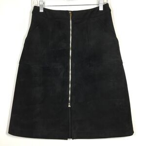 Black suede feel a-line skirt with gold tone zipper oversized pockets size S
